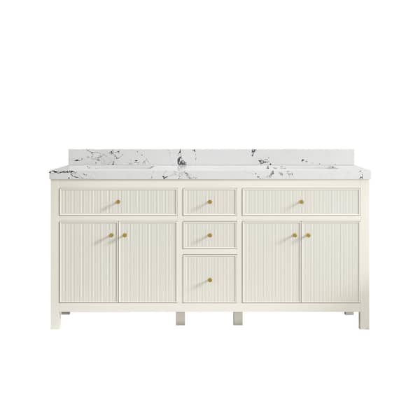Willow Collections Sonoma 72 in. Double Sink Freestanding Alabaster Bath Vanity with Viola Night Quartz Top Unassembled