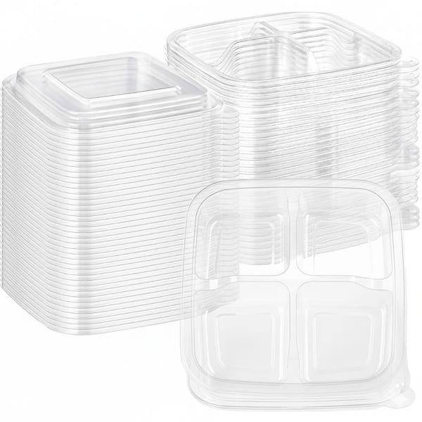 PET Plastic 4 Compartment Snack Containers with Lids 30 Pack Disposable Bento Food Storage Meal Prep Boxes