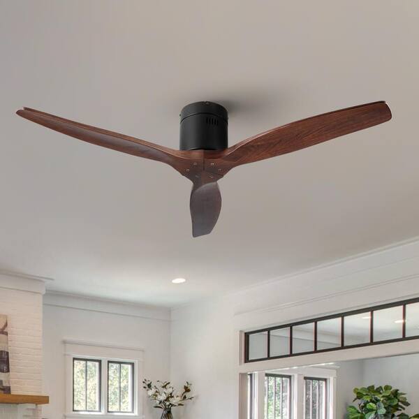 YUHAO 52 in. Low Profile Modern Farmhouse Solid Wood Ceiling Fan with 3 ...