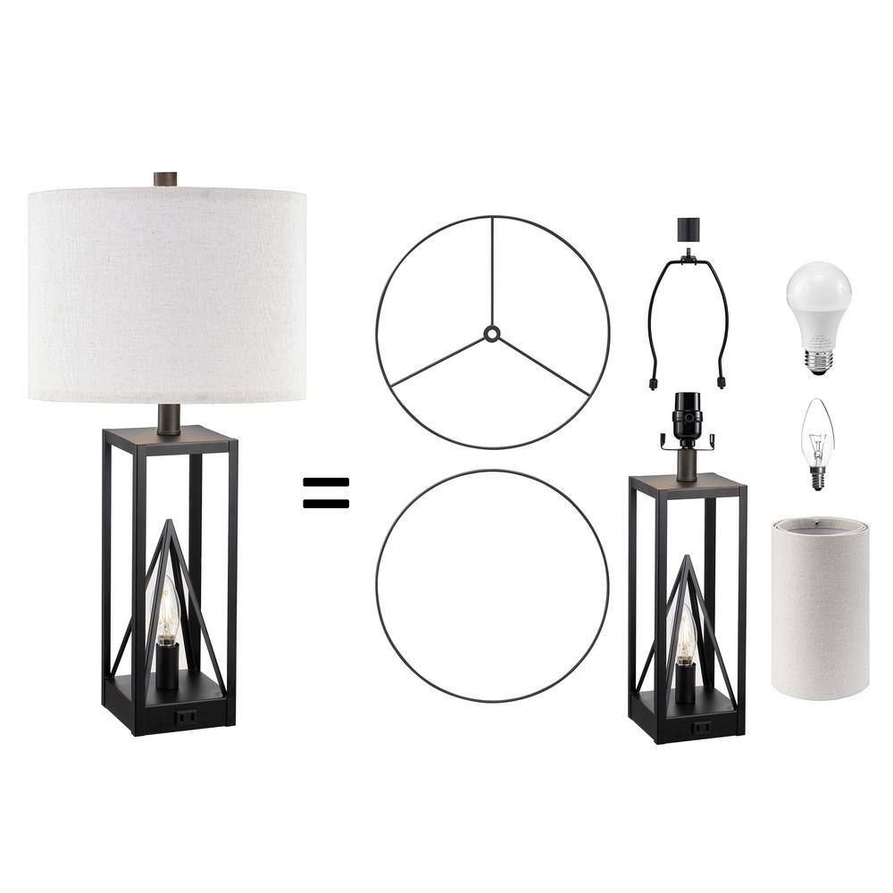 Black Metal 23.5'' Table Lamp Set with USB Ports and Night Light