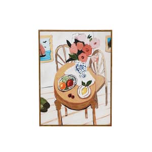 Framed Hand-Painted Flowers on Table Portrait Art Print 32.28 in. x 24.41 in.