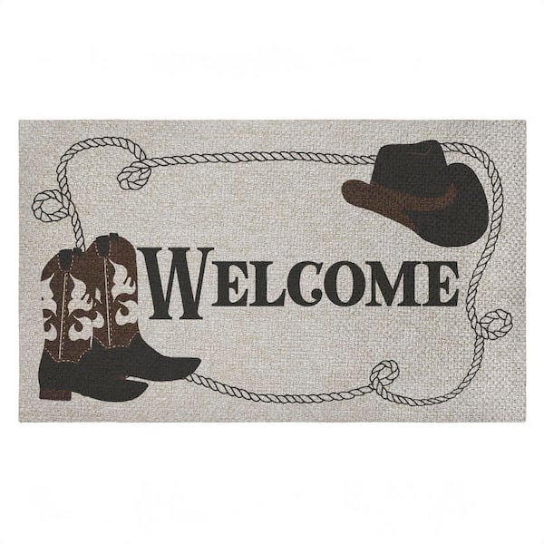Welcome Cowboy Rope & Boots Black 18 in. x 30 in. Polyester Non-Slip Outdoor Door Mat