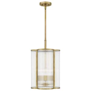 Aster 4-Light Weathered Brass Mini Pendant with Clear Ribbed Glass