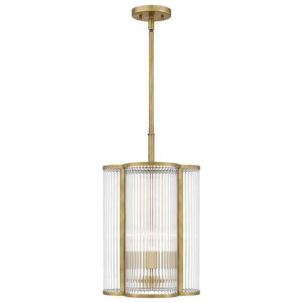 Quoizel Aster 4-Light Weathered Brass Mini Pendant with Clear Ribbed Glass