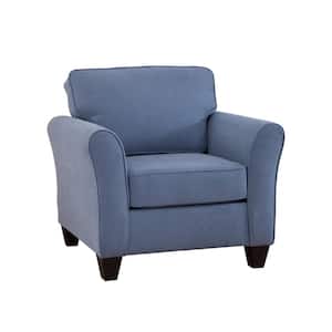 Transitional Flared Arm Blue Chenille Upholstered Arm Chair (Set of 1) with Reversible Cushions