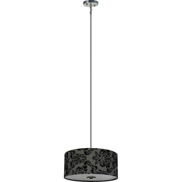 Illumine 3-Light Satin Steel Chandelier with Gray Decadence Fabric Shade