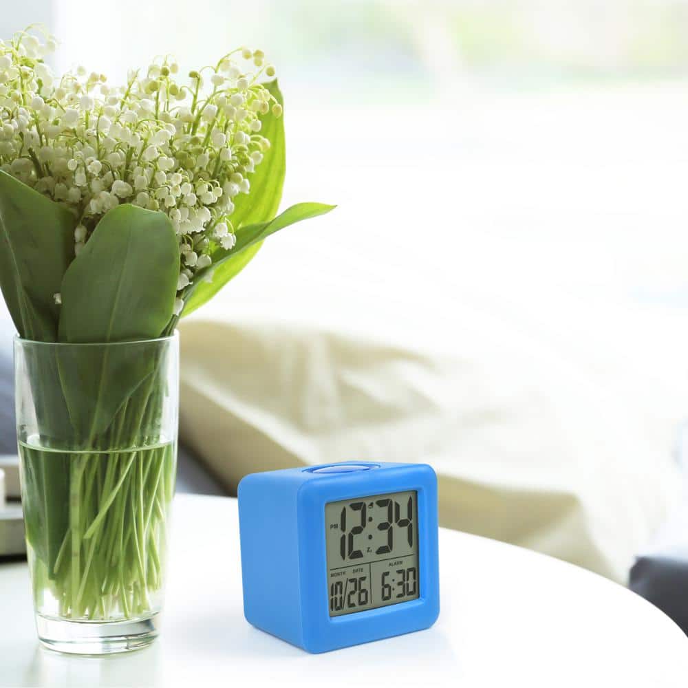 Blue Soft Cube LCD Alarm Clock with Smart Light