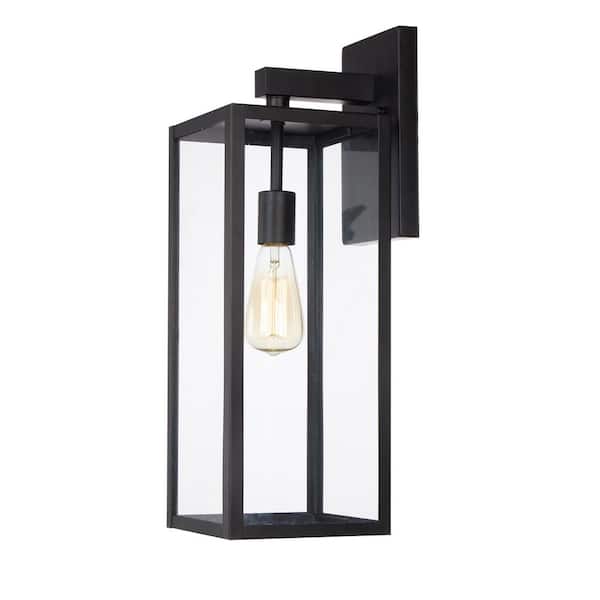 1-Light outdoor wall light with black finish and clear glass shade, 1*E26