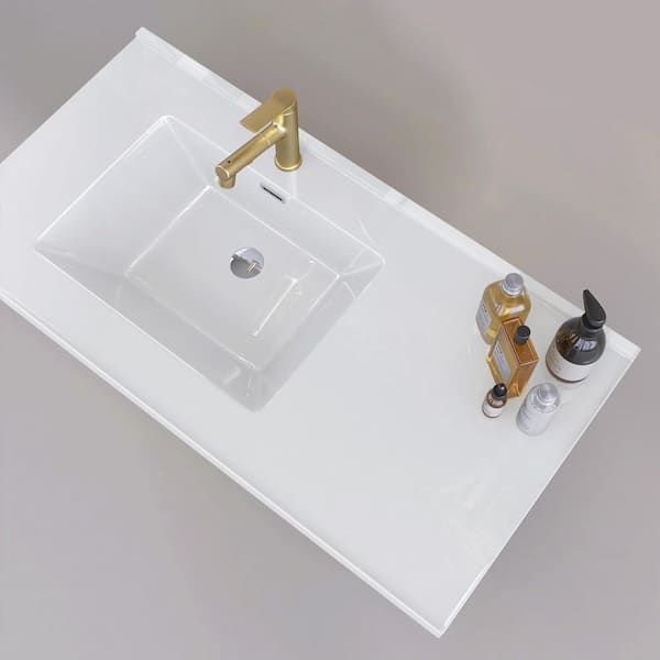 42 in. W x 22 in. D Solid Surface Resin White Vanity Top Rectangular Single Sink Bathroom Vanity Top in Glossy White