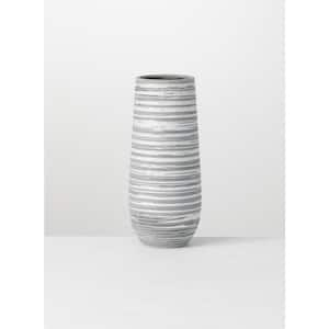 12" Gray and White Striped Ceramic Vase