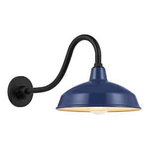 Easton 11 in. 1-Light Navy Blue Barn Outdoor Wall Lantern Sconce with Steel Shade