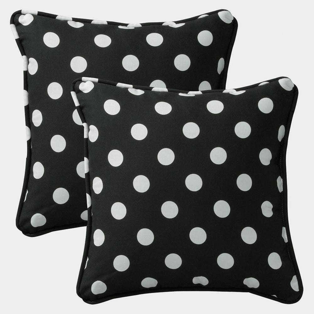 Black and White Polka Dot Square Outdoor Throw Pillow Set