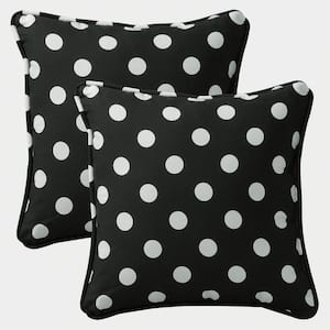 Polka Dot Black Square Outdoor Square Throw Pillow 2-Pack
