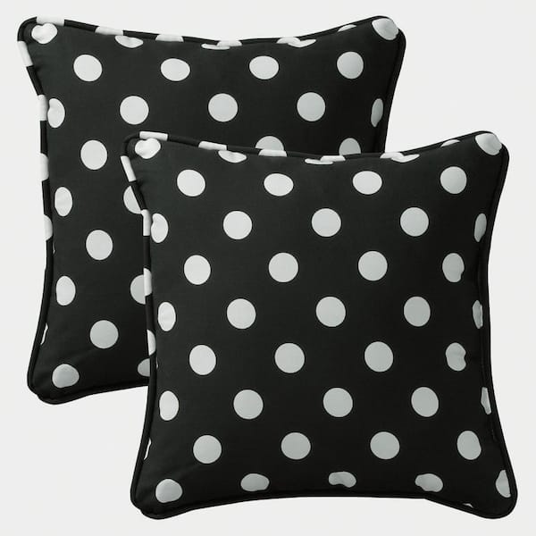 Pillow Perfect Polka Dot Black Square Outdoor Square Throw Pillow 2-Pack