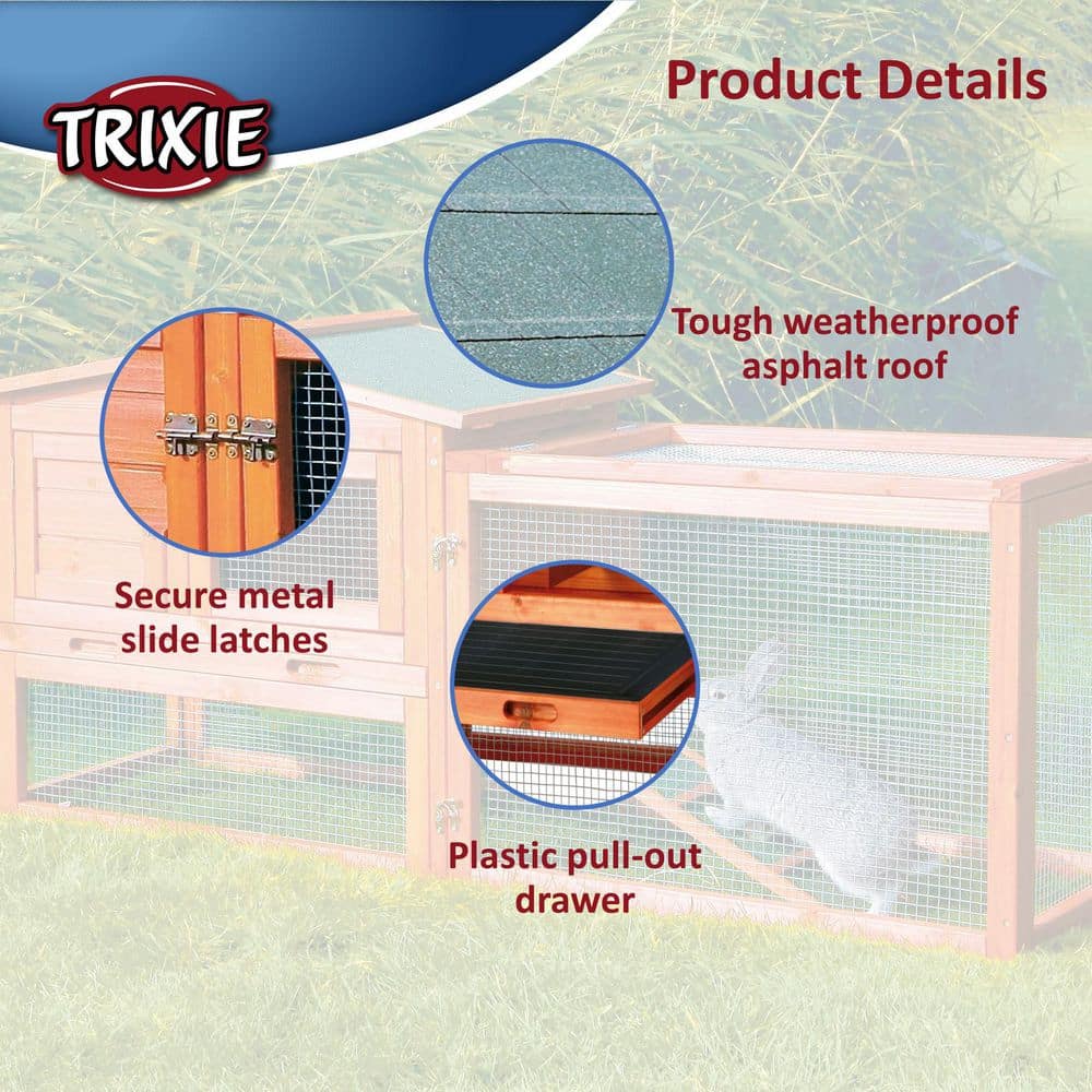 Brown Glazed Pine 2-Story Rabbit Hutch with Outdoor Run