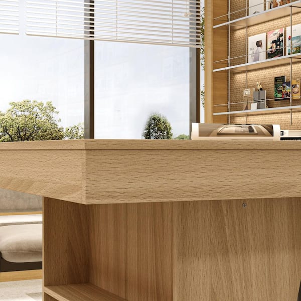 FUFU&GAGA 78.7 in. Rectangular Natural Engineered Wood 0-Drawer