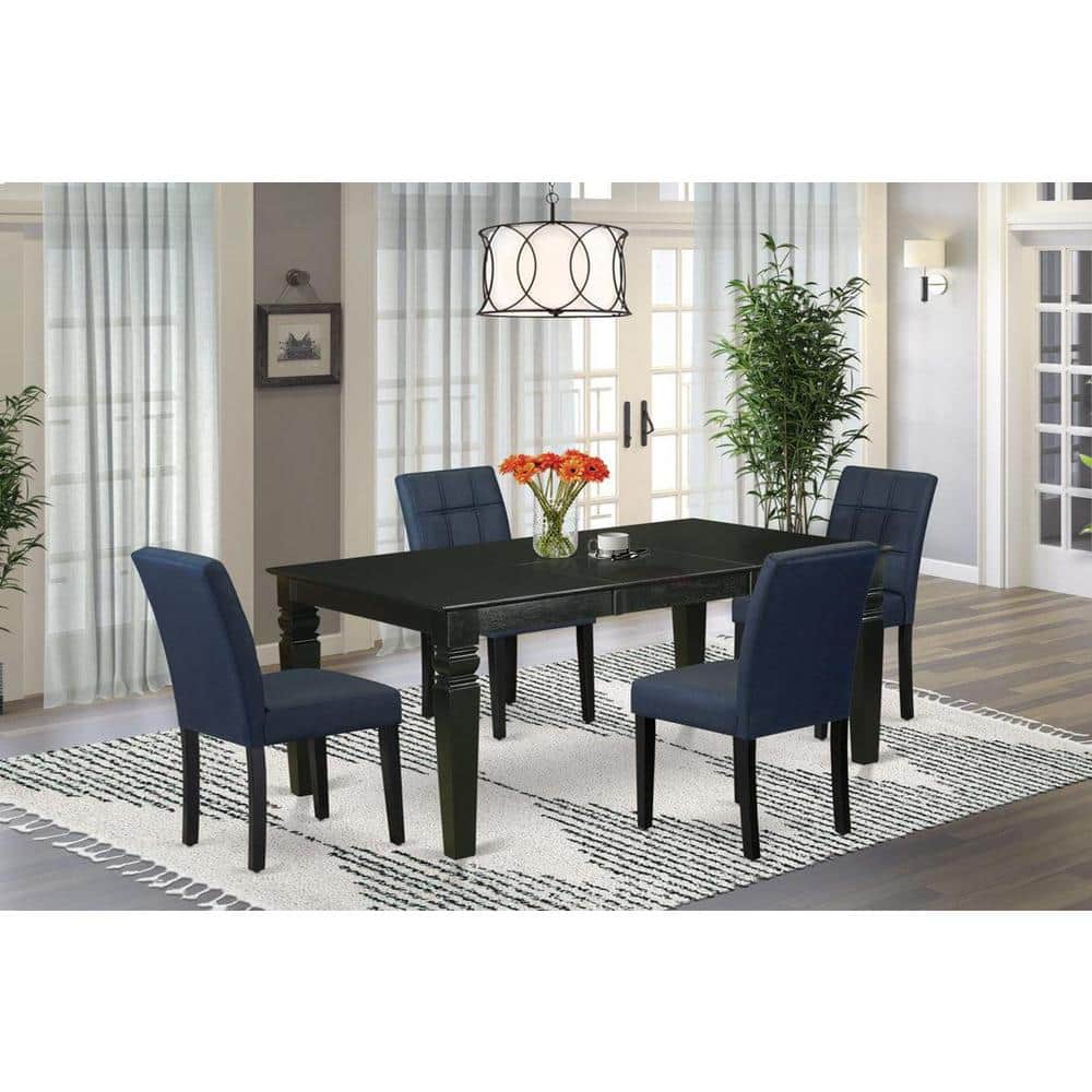 5-Piece Rectangle Black Finish Solid Wood Top Dining table with 4 Chairs with Butterfly Leaf Lattice Back price history on PriceWatchPro
