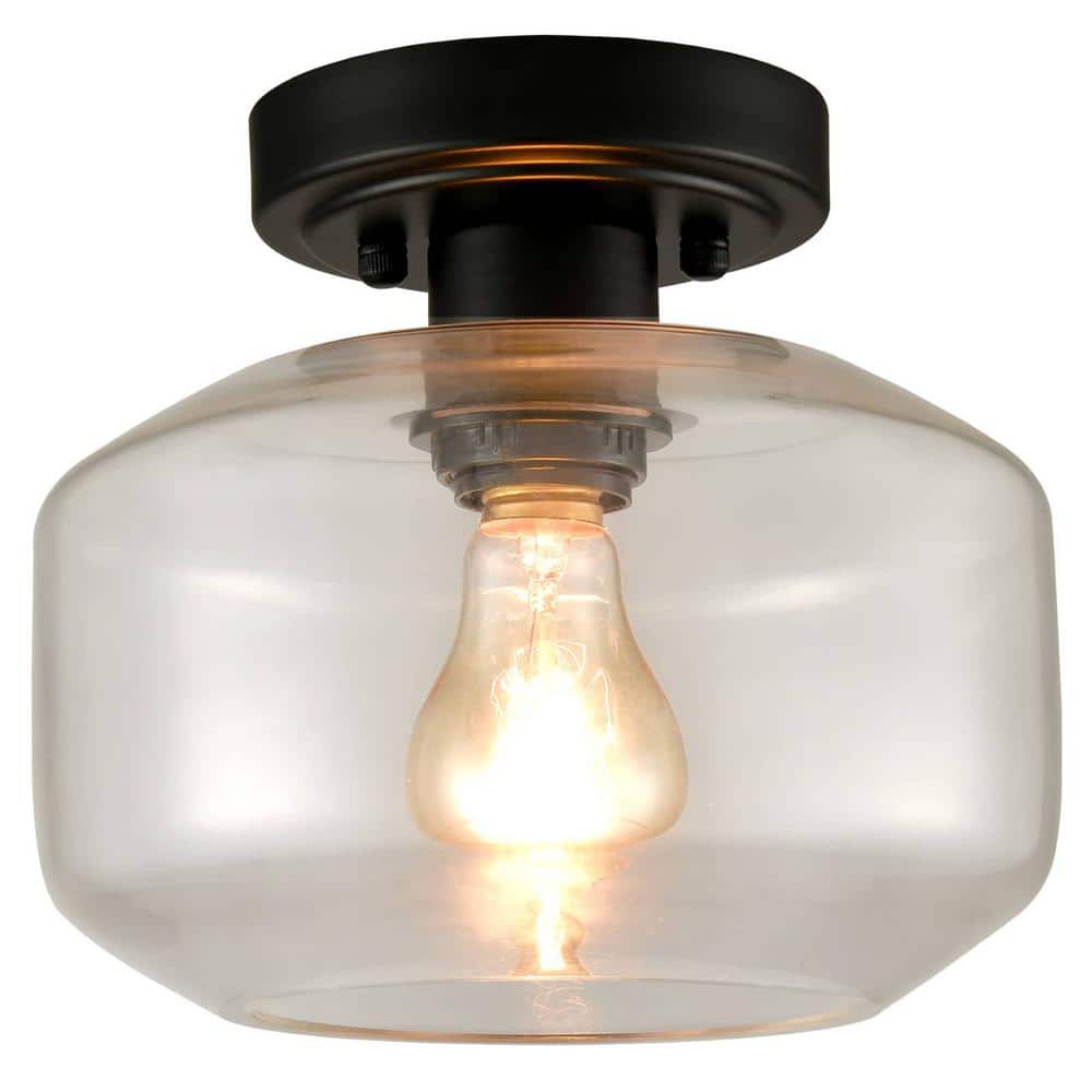 13.19 in. 1-Light Black Modern Semi-Flush Mount with Clear Glass Shade and No Bulbs Included 1-Pack price history on PriceWatchPro