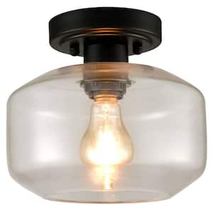 13.19 in. 1-Light Black Modern Semi-Flush Mount with Clear Glass Shade and No Bulbs Included 1-Pack
