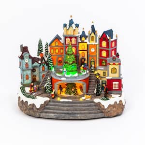 16.73 in. H Fiber Optic Musical Holiday Village with Moving Tree