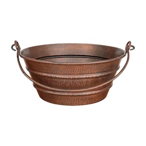 Bucket Hammered Copper Round 16 in. Vessel Sink with Handles in Oil Rubbed Bronze