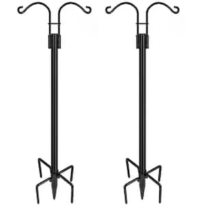 Heavy Duty 76 in. Black Metal Shepard's Hooks With 2 Hooks and 5 Base Prongs (2-Pack)