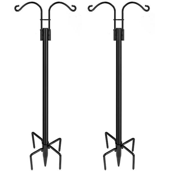 Heavy Duty 76 in. Black Metal Shepard's Hooks With 2 Hooks and 5 Base Prongs (2-Pack)