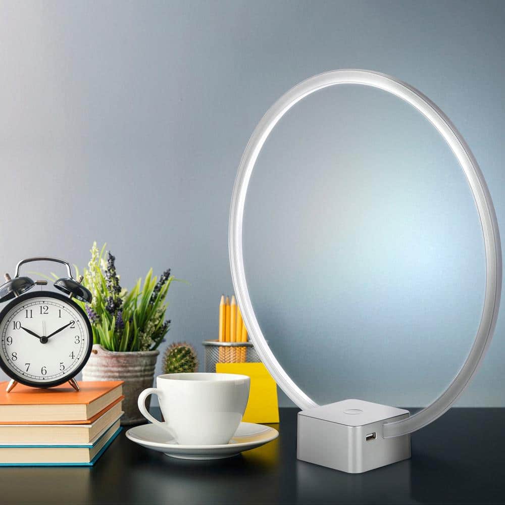 Platinum Silver Modern LED Desk Lamp with USB Port