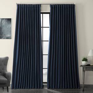 Indigo Blue Faux Linen Extra Wide Room Darkening Curtain - 100 in. W X 96 in. L (1 Panel)