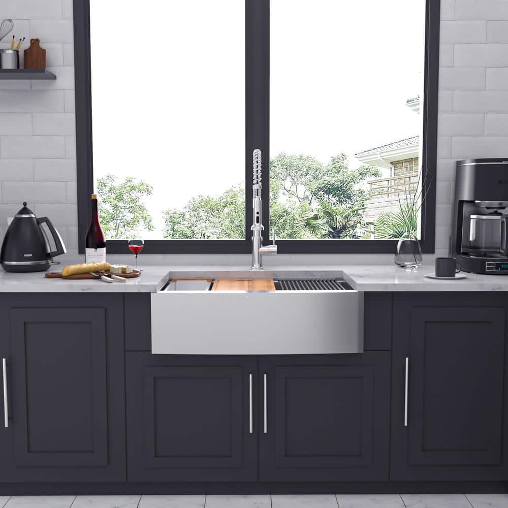 30'' Brushed Nickel Stainless Steel Farmhouse Workstation Sink