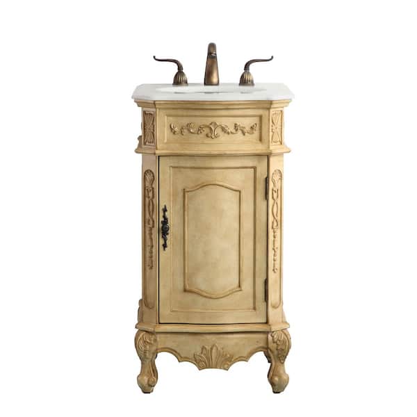 Unbranded Simply Living 19 in. W x 19 in. D x 35 in. H Bath Vanity in Antique Beige with White And Brown Vein Marble Top