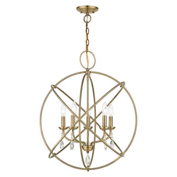 AVIANCE LIGHTING Cahill 5-Light Antique Brass Chandelier with Crystals