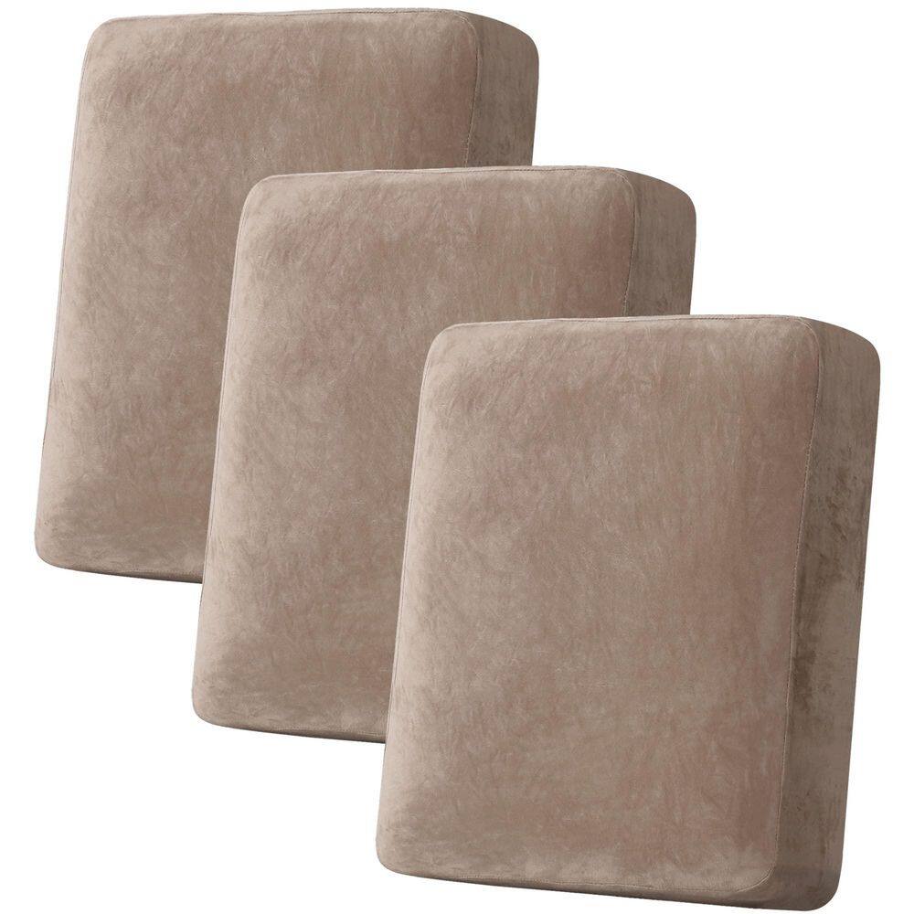 Taupe 3-Piece Velvet Stretch Sofa Cushion Covers, Plush Cushion Slipcover, Furniture Protector for Sofa Cushion price history on PriceWatchPro