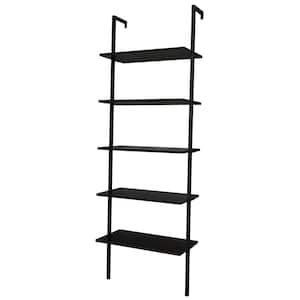 Industrial 72 in. Black MDF 5-Shelf Standard Bookcase with Storage Shelves