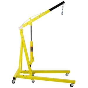 Yellow 2-Ton Folding Engine Hoist Cherry Picker Shop Crane Hoist Lift, Heavy-Duty Steel with 6 Iron Caster Wheels