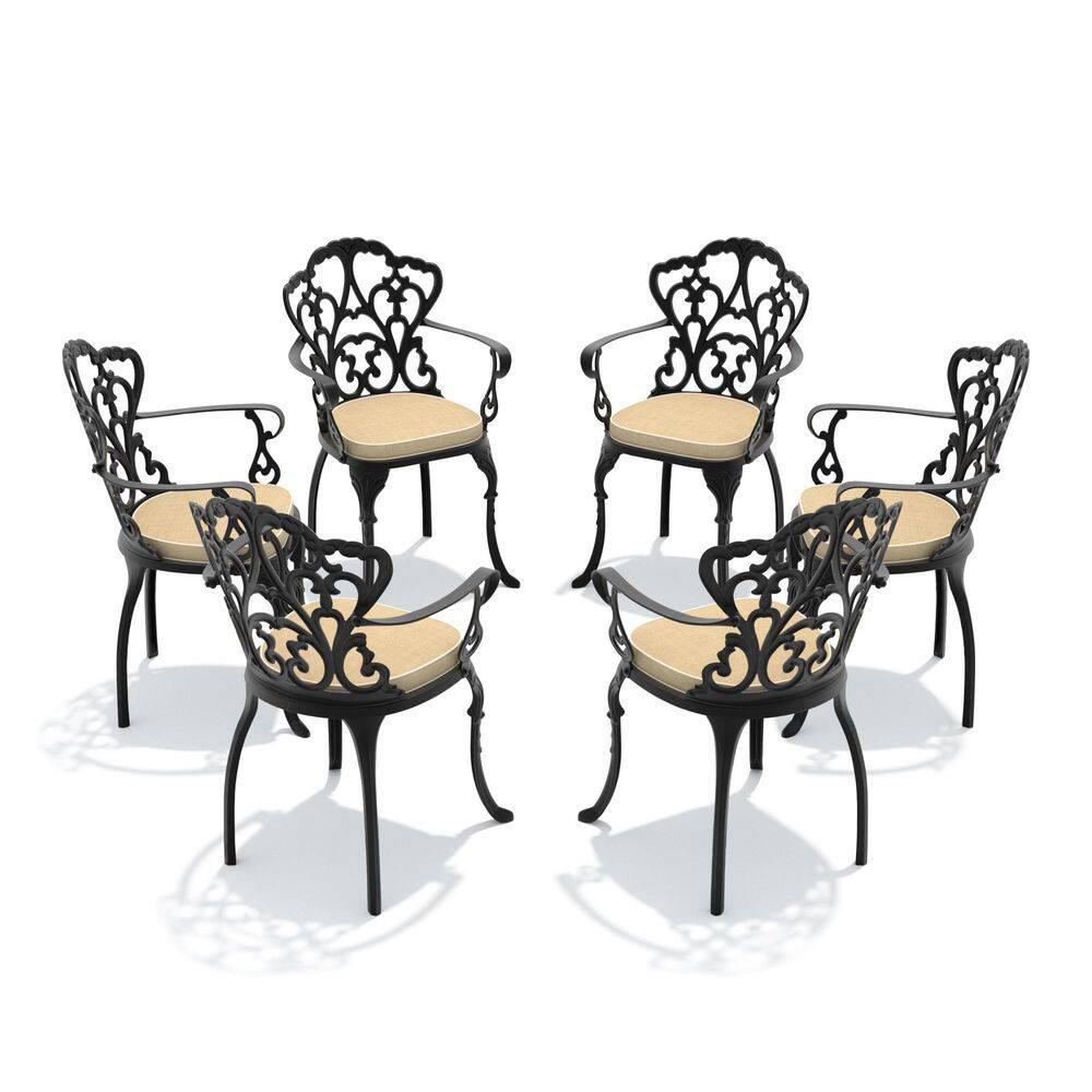 Black Aluminum Outdoor Dining Chair with Beige Cushions (6-Pack) price history on PriceWatchPro