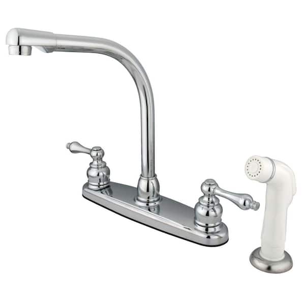 Kingston Brass Victorian 2-Handle Deck Mount Centerset Kitchen Faucets with Side Sprayer in Polished Chrome