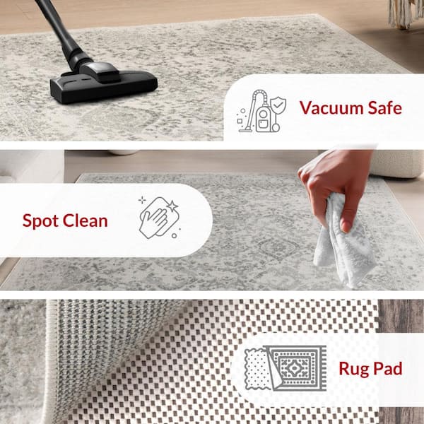 Odell Faded Vintage Area Rug Ivory 8 ft. x 10 ft. Area Rug