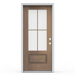 36 in. x 80 in. 1-Panel Left Hand Inswing 4-Lite Clear Warm Toffee Fiberglass Prehung Front Door with Brickmould