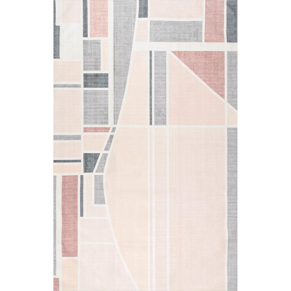 Modern Geometric Gray and Beige Washable Viscose Area Rug