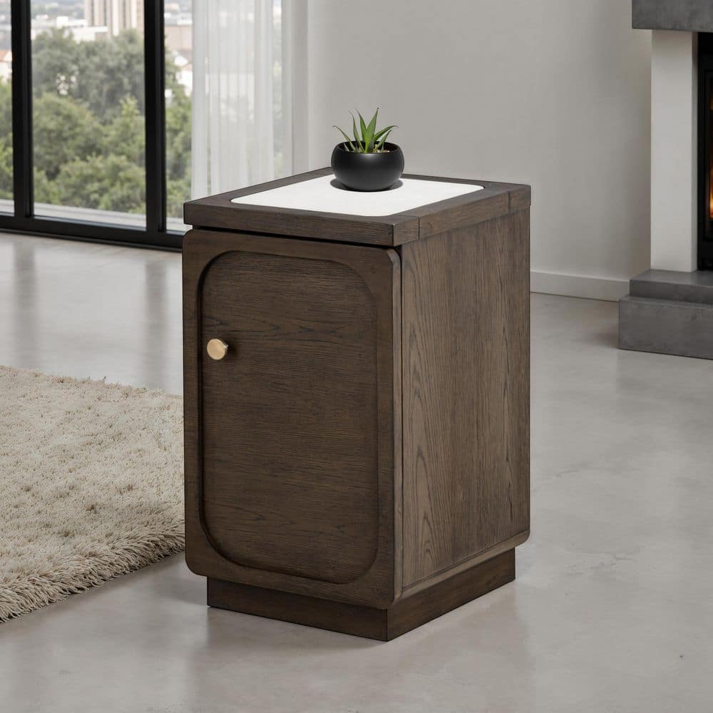 Slanger 13.8 in. Dark Walnut Rectangle Quartz Stone Top End Table with Power Outlet price history on PriceWatchPro