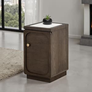 Slanger 13.8 in. Dark Walnut Rectangle Quartz Stone Top End Table with Power Outlet