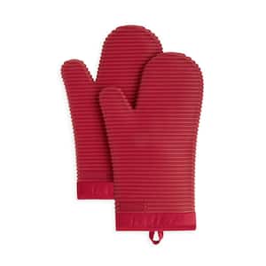 Ribbed Soft Silicone Red Oven Mitt 2 Pack