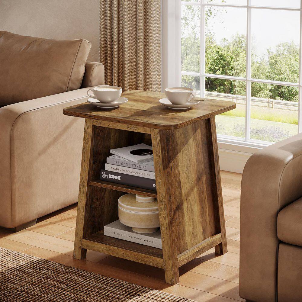 Kerlin 21.6 in. Brown Rectangle Engineered Wood End Table with Storage Shelves - thumbnail 5
