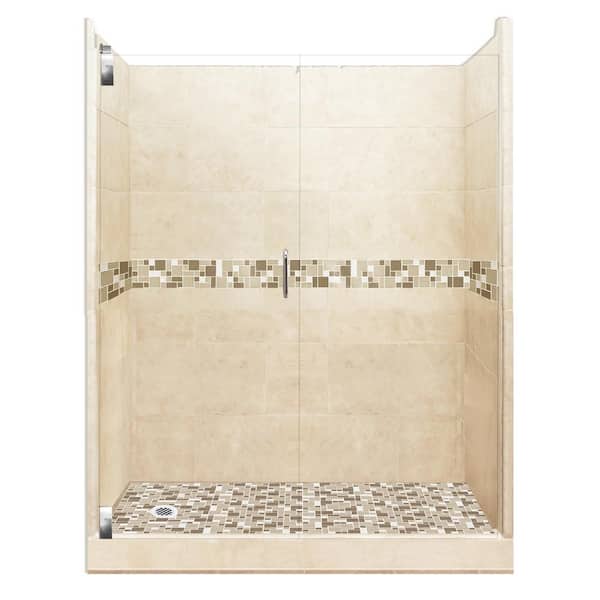 American Bath Factory Tuscany Grand Hinged 32 in. x 60 in. x 80 in. Left Drain Alcove Shower Kit in Desert Sand and Chrome Hardware
