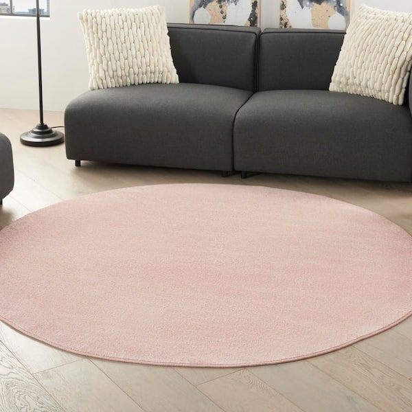 Essentials 6 ft. x 6 ft. Pink Round Solid Contemporary Indoor/Outdoor Patio Area Rug