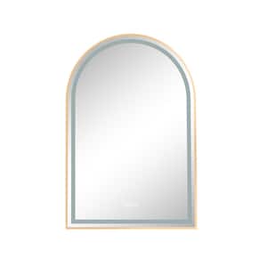 26 in. W x 39 in. H Small Arched Black Framed LED Wall Bathroom Vanity Mirror in Rose Gold