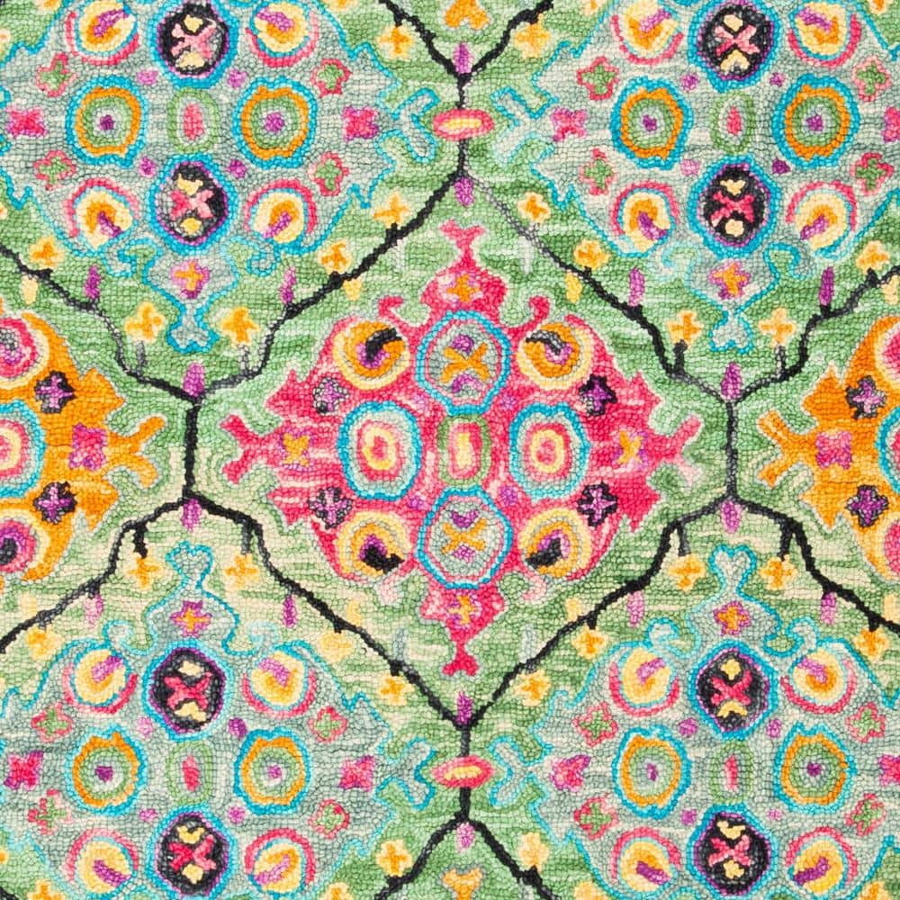 Black Floral Tufted Wool Square Rug - Easy Care, Handmade