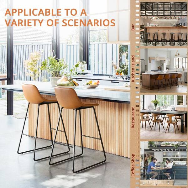 LUE BONA Alexander 30 Whiskey Brown Faux Leather Bar Stool Low