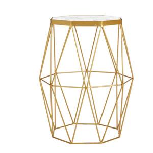 Mettler Hexagonal Gold Metal Accent Table with Geometric Base and Marble Top (16 in. W x 20 in. H)